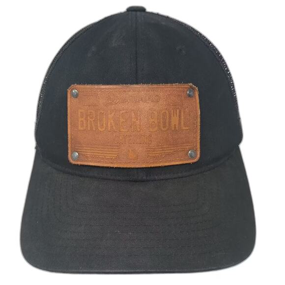 Yupoong Other - Yupoong Trucker Hat Black Brown Leather Patch Broken Bowl Catering OS Snapback